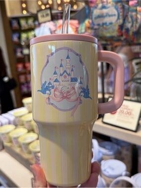 Disney Parks 2026 Cinderella Castle Pink Bow Metal Tumbler Cup 22oz New
